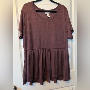 Just Be 3X Ribbed Peplum Top